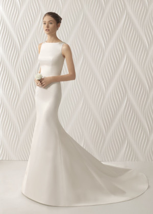 Boat Neck Ivory Satin Butterfly Back Wedding Dress